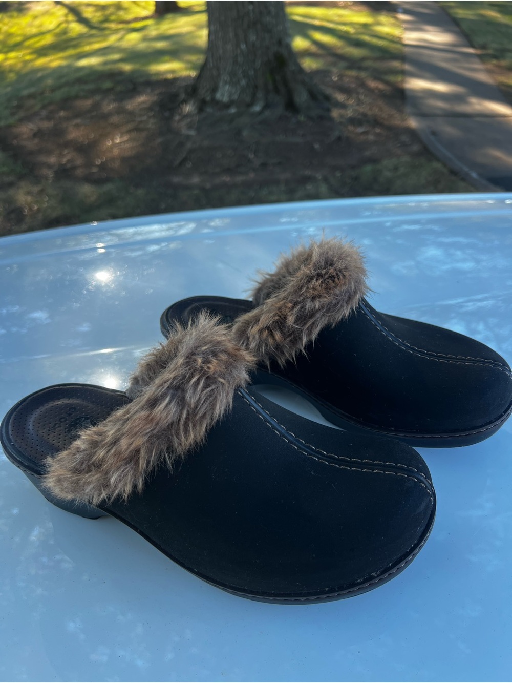 CROCS Black Faux Fur-Trim Slip-On Clogs